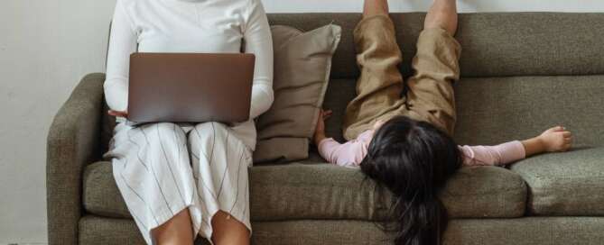 a mom working next to her child talking about sex